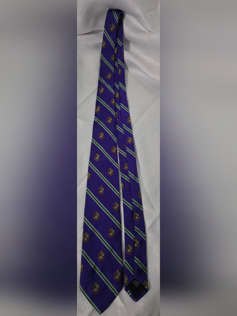 Polo by Ralph Lauren Purple Striped Crest Silk Tie - Picture 3 of 3